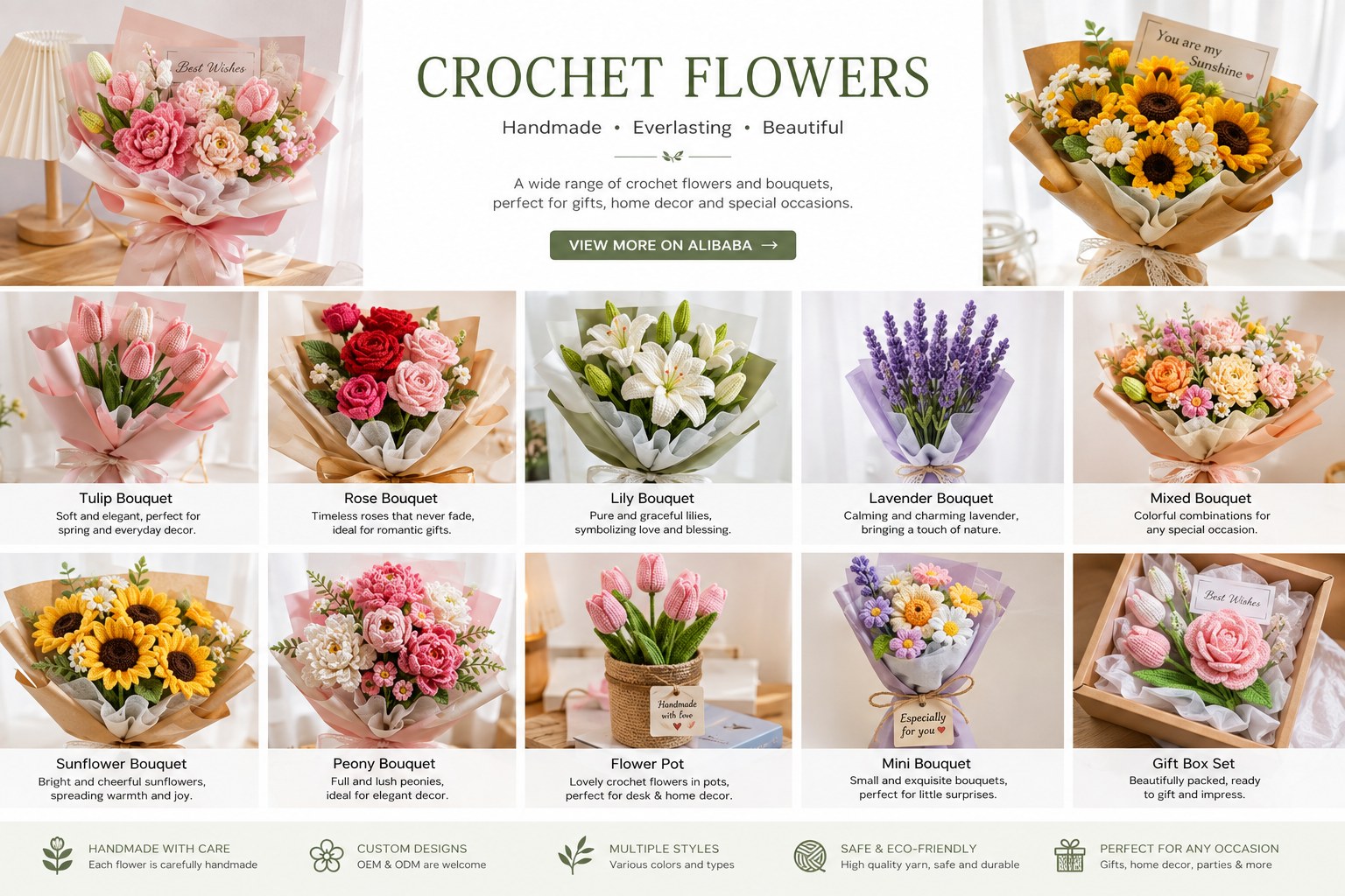 Crochet flower collection concept