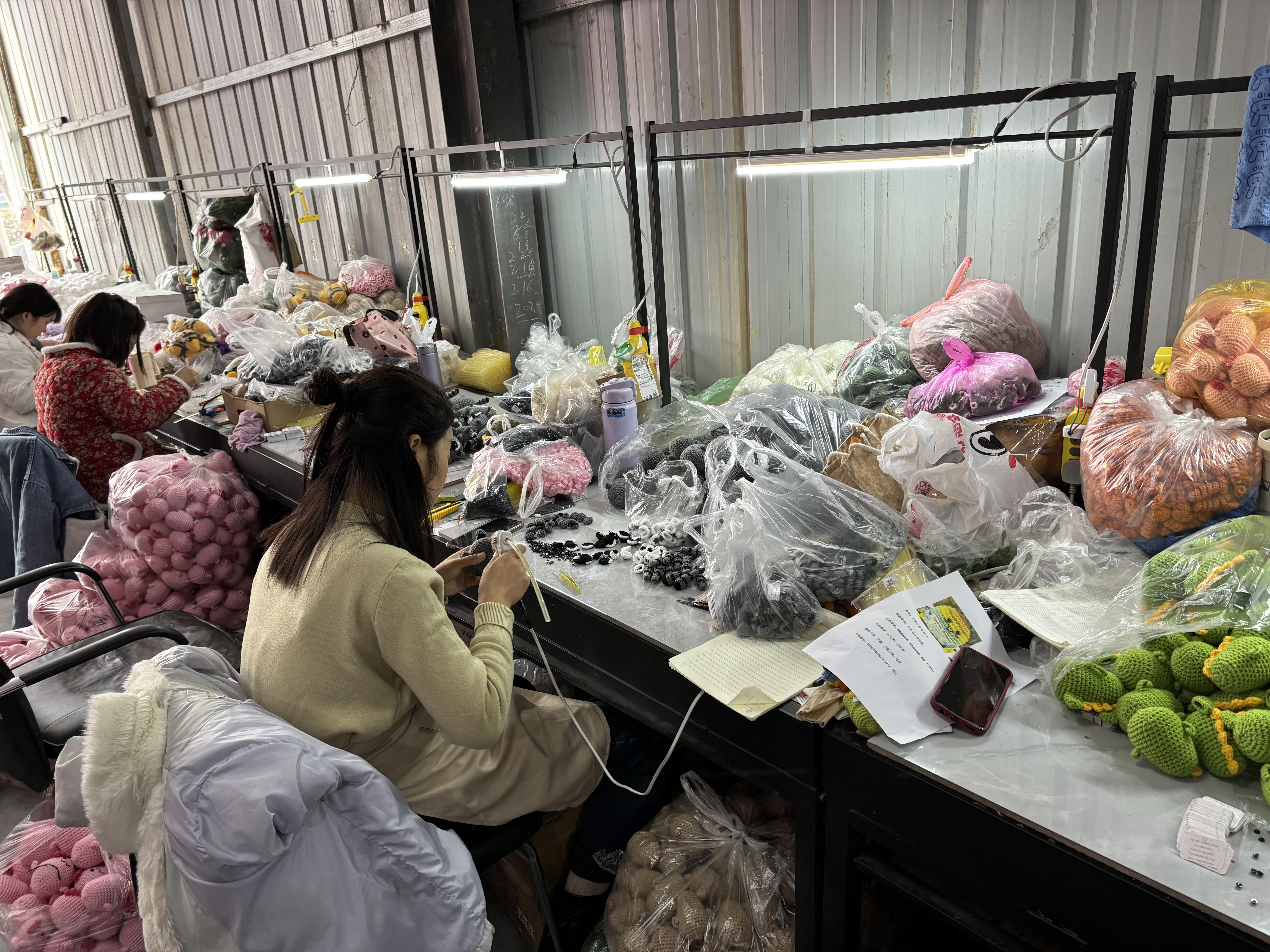 Crochet workers in handmade production